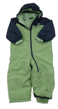 Tmavomodro-zelená šusťáková zimní kombinéza s potiskem a kapucí Lupilu