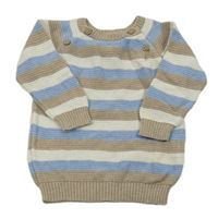 Hnědo-bílo-modrý pruhovaný svetr Topomini
