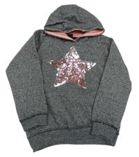 Černo-bílá melírovaná mikina s hvězdou z flitrů a kapucí Kiki&Koko