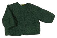 Zelená květinová šusťáková zateplená bunda