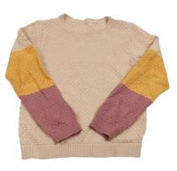 Světlerůžovo-žluto-vínový svetr 