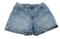 Modré riflové kraťasy s květinami 