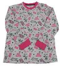 Šedo-růžovo-černé pyžamové triko s potiskem 