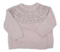 Růžový vzorovaný chlupatý svetr Primark
