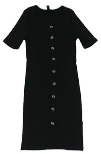 Černé žebrované šaty s knoflíky New Look