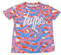 Modro-růžovo-červené vzorované tričko s logem Hype