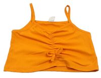 Oranžový žebrovaný crop top s nařasením Shein