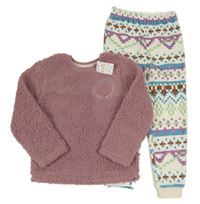 Růžovo-barevné huňato/plyšové pyžamo s nápisem Primark