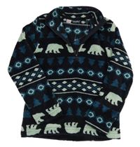 Nové - Černo-petrolejová vzorovaná chlupatá propínací mikina s medvědy Lupilu