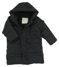 Černý šusťákový zimní kabát s kapucí Tu