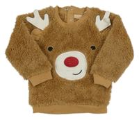 Hnědá chlupatá mikina se sobem Lupilu