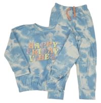 2 set - Modrá batikovaná mikina s nápisem + batikované tepláky Tu