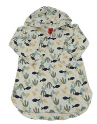 Bílý froté župan s obrázky a kapucí 