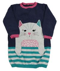 Tmavomodro-pruhované pletené šaty s kočkou George