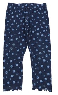 Tmavomodré žebrované legíny s kytičkami Tu