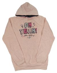 Světlerůžová melírovaná dlouhá mikina s nápisem a kapucí Y.F.K.