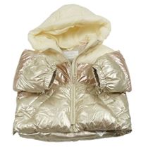 Zlato-smetanová prošívaná šusťáková zimní bunda s kapucí ZARA