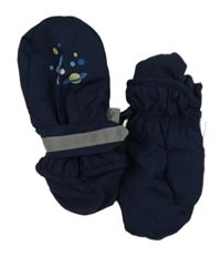 Tmavomodré šusťákové palcové zimní rukavice s vesmírem  