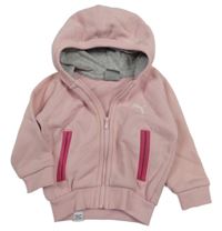 Světlerůžová propínací mikina s logem a kapucí PUMA