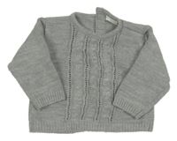 Šedý melírovaný svetr s copánkovým vzorem