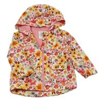 Bílá květovaná šusťáková jarní bunda s kapucí F&F