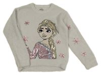 Světlešedý chlupatý svetr s Elsou Disney