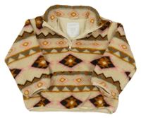 Béžovo-růžovo-oranžová vzorovaná huňatá mikina Matalan