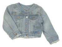 Světlemodrá riflová crop bunda s výšivkami Mayoral