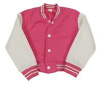 Růžovo-bílá baseballová crop mikina