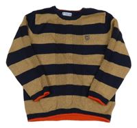 Tmavomodro-hnědo-červený pruhovaný vlněný svetr mayoral