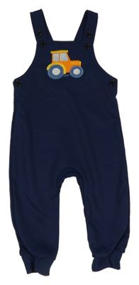 Tmavomodré laclové tepláky s traktorem Shein