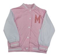 Světlerůžovo-bílá baseballová mikina s písmenem 