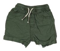 Tmavozelené lněné kraťasy Next