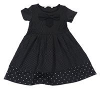 Černé puntíkaté teplákové šaty s mašlí H&M