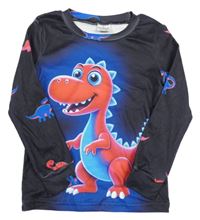 Černé pyžamové triko s dinosaurem 