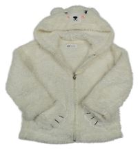 Smetanová propínací chlupatá mikina s kapucí s čumákem H&M