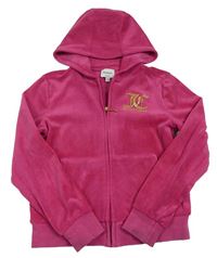 Růžová plyšová propínací mikina s nápisem a kapucí Juicy Couture