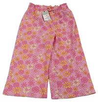 Růžové culottes kalhoty s kytičkami zn. Primark