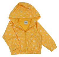Žlutá šusťáková jarní bunda s kytičkami a kapucí zn. Losan