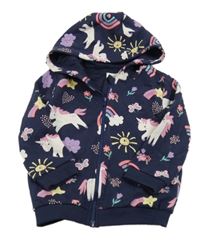 Tmavomodrá propínací mikina s jednorožci a kapucí F&F