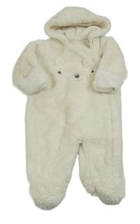 Smetanová chlupatá zateplená kombinéza s medvídkem a kapucí Nutmeg