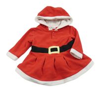 Červeno-bílé fleecové šaty s kapucí - paní Santová Bonprix