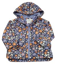 Tmavomodrá nepromokavá jarní bunda s kytičkami a kapucí Primark