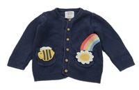 Tmavomodrý propínací svetr s duhou a včelkou F&F