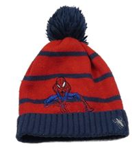 Červeno-tmavomodrá pruhovaná pletená čepice se Spider-manem M&S