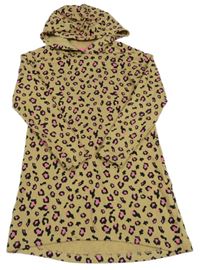 Béžovo-černo-růžové vzorované teplákové šaty s kapucí Pepperts