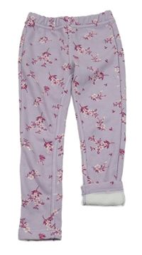 Lila kytičkované zateplené tregíny Kiki&Koko