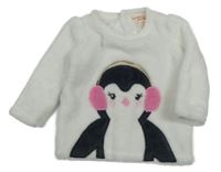 Bílá chlupatá mikina s tučňákem Du pareil