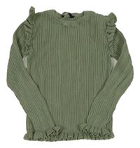 Khaki žebrovaný svetr s volánky George 