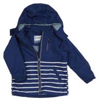 Tmavmoodro-bílá pruhovaná šusťáková jarní bunda s odepínací kapucí Tchibo